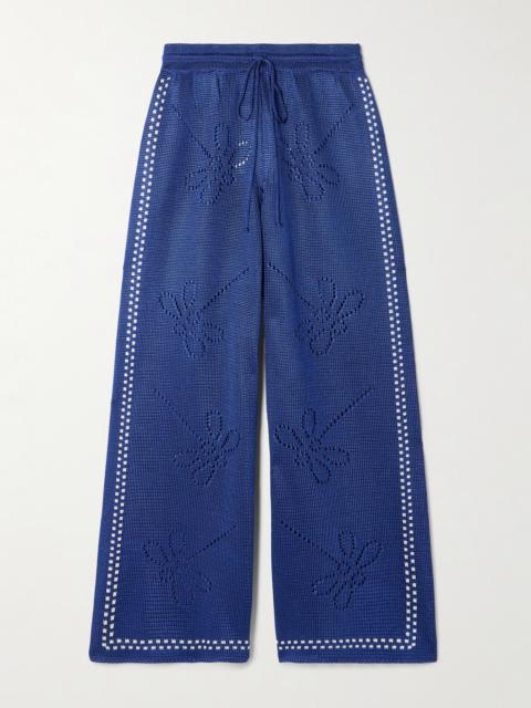 Garden Party Pointelle-knit Wide-leg Pants