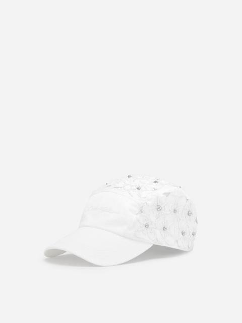 Drill baseball cap with rhinestone embellishment