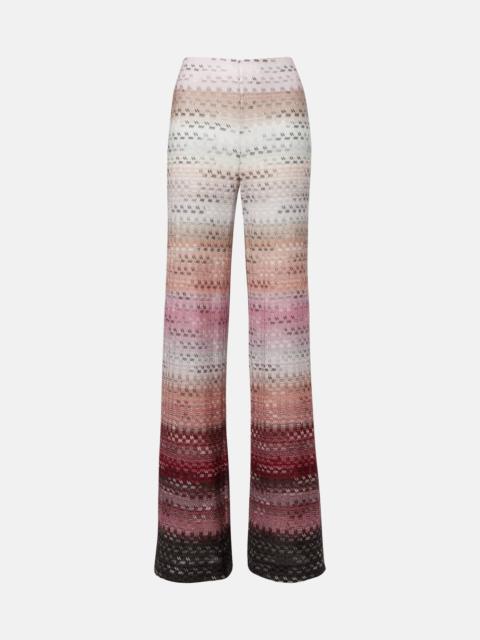 High-rise lamé flared pants