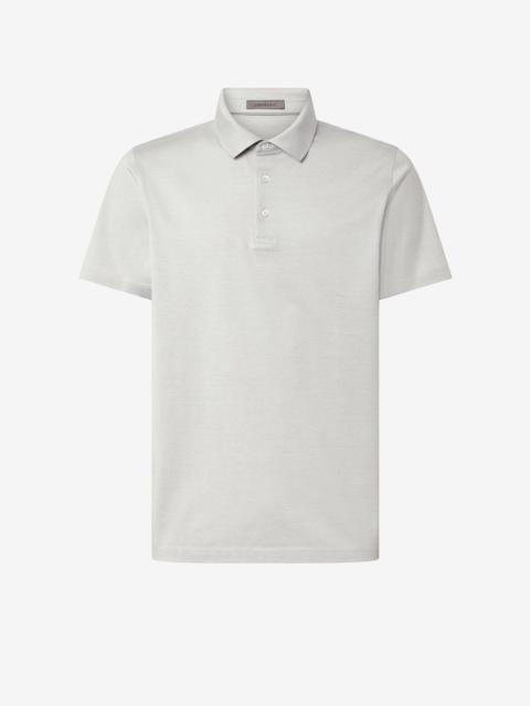 Grey button-up lisle thread polo shirt