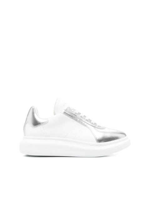 metallic-panel leather sneakers