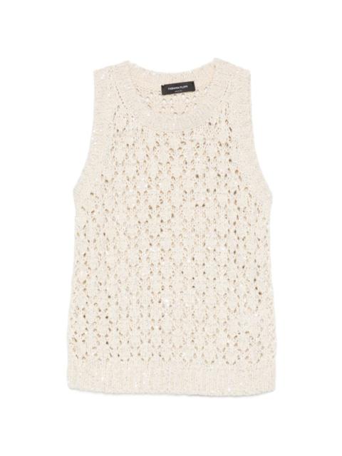 sequin-embellished open-knit vest