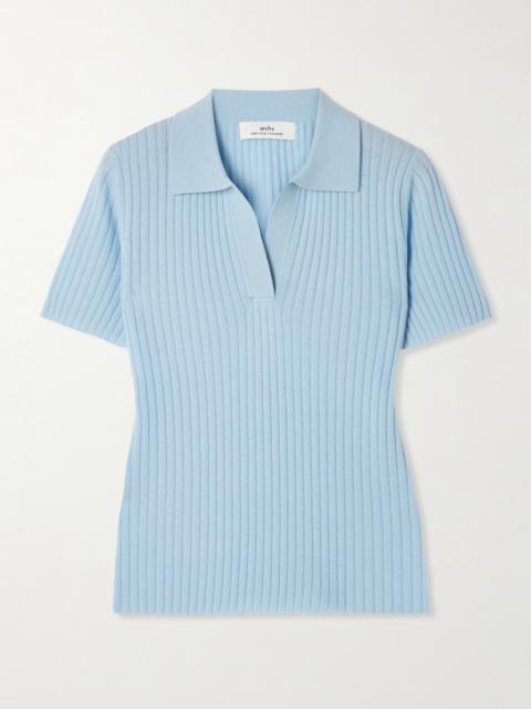 Jennifer Ribbed Organic Cashmere Polo Shirt