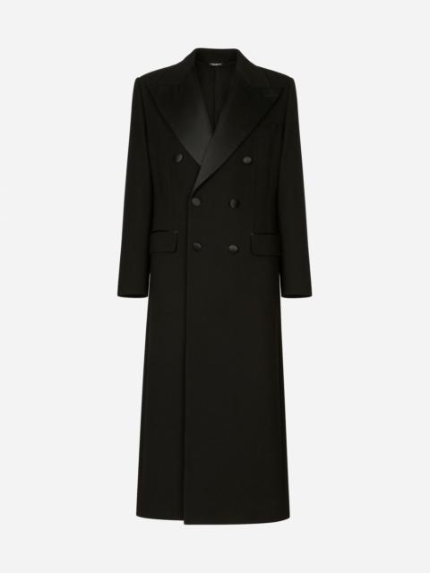 Double-breasted stretch wool crepe coat
