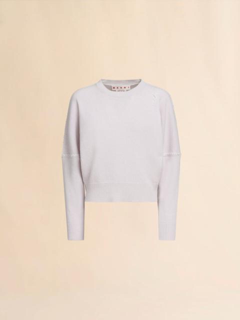 LIGHT PINK WOOL AND CASHMERE CREW NECK JUMPER WITH MARNI SYMBOL