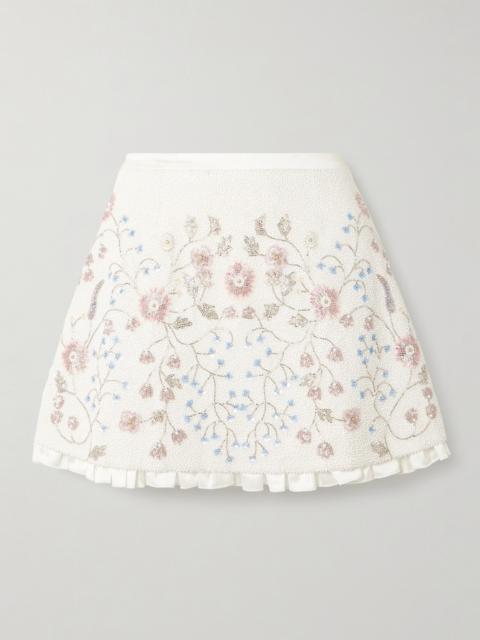 Sophie Satin-trimmed Embellished Beaded Stretch-tulle Mini Skirt