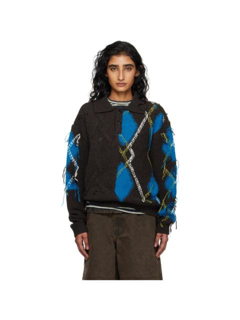 Brown & Blue Argyle Fisherman Polo