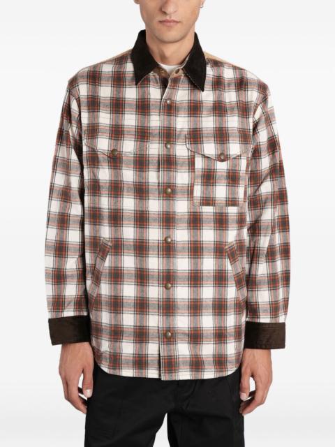 checked corduroy-paneled overshirt
