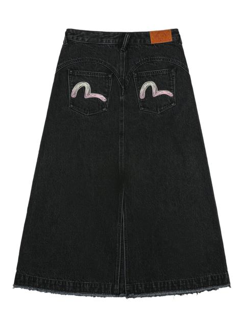 Seagull Embroidery Distressed Fashion Fit Denim Skirt