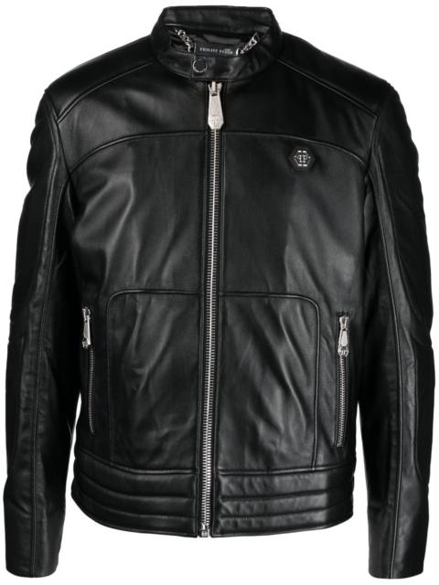 padded leather biket jacket