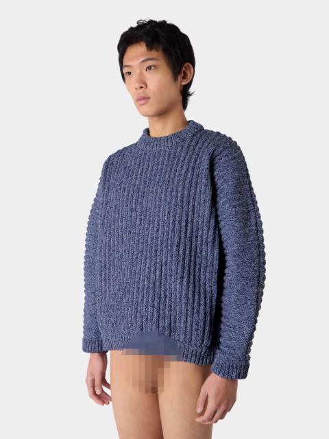 ROUND NECK SWEATER / blue & white melange