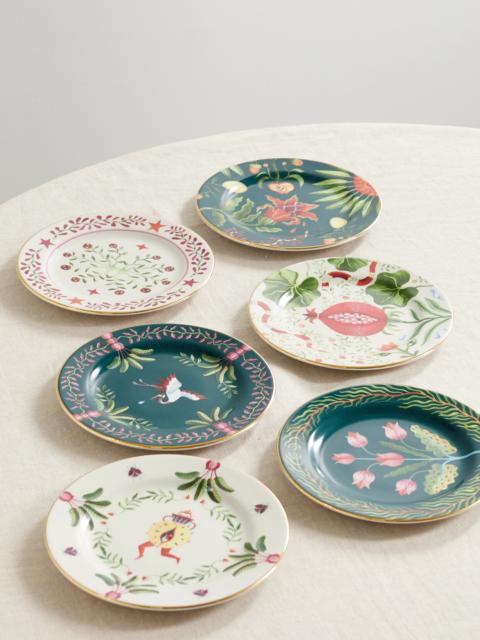 Set Of Six Gold-plated Porcelain Dessert Plates