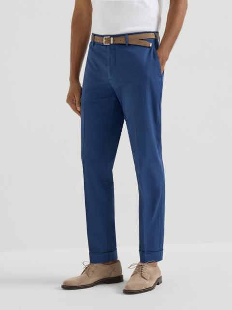 Garment-dyed Italian fit trousers in American Pima comfort cotton gabardine
