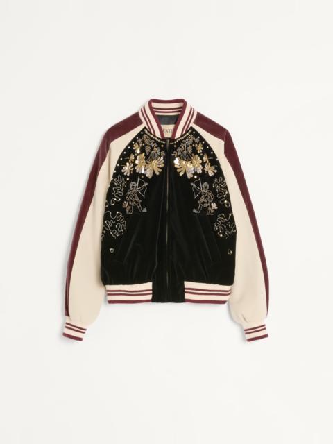 COTTON VELVET BOMBER WITH SEQUIN AND BEAD EMBROIDERY