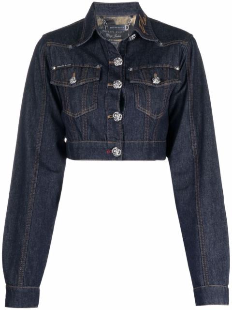 Chains cropped denim jacket