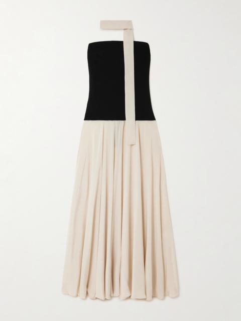 Illi Scarf-detailed Strapless Stretch-knit And Silk Crepe De Chine Maxi Dress