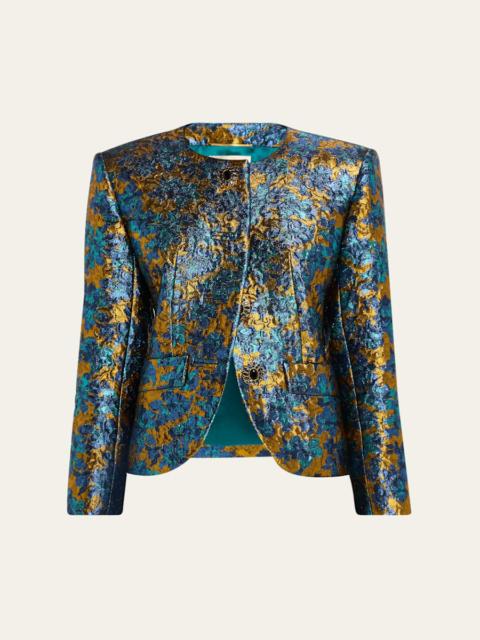Metallic Floral Brocade Single-Breasted Jacket