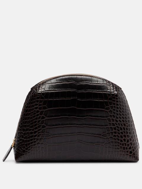 Small croc-effect leather pouch
