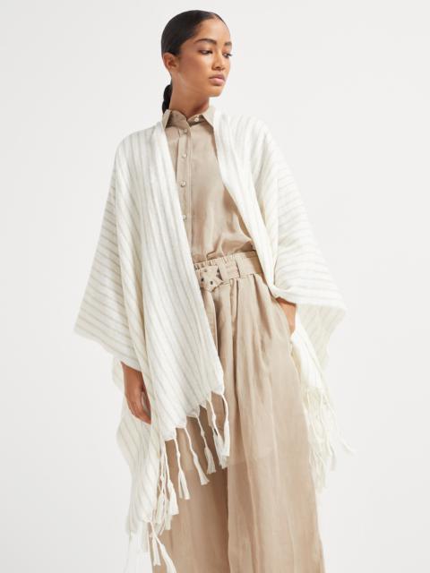 Sparkling striped wool and linen double knit poncho