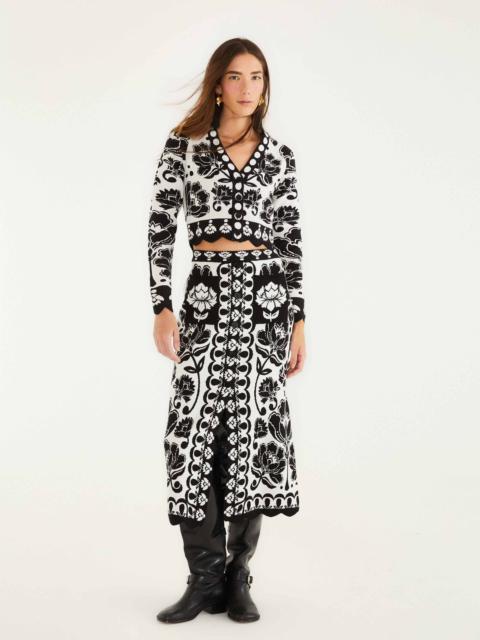 Black & White Floral Arabesque Knit Skirt