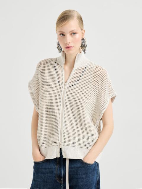 Cotton net cardigan with dazzling details