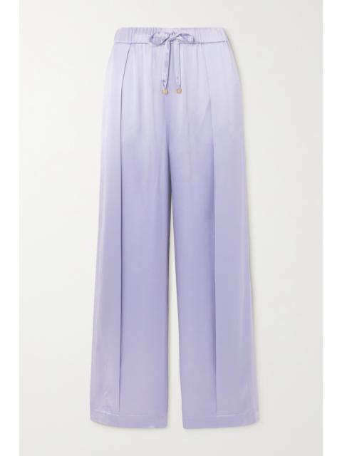 Anagram Pleated Embroidered Silk-satin Pants