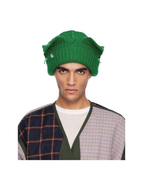 Green Mohair Chunky Ears Beanie