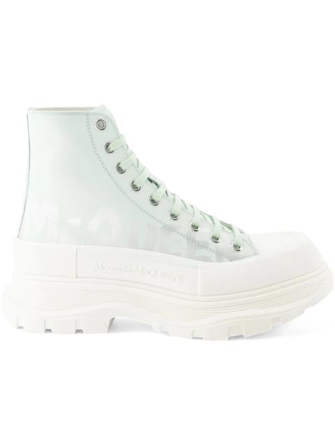 Alexander McQueen Tread Slick Boot McQueen Graffiti Logo Pastel Green