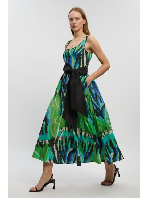 Silk Cotton Animal Strappy Maxi Dress