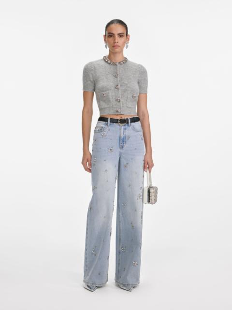 Grey Embellished Trim Knit Top