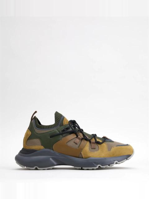 LEATHER AND TECHNICAL FABRIC SNEAKERS - YELLOW, GREEN, BROWN