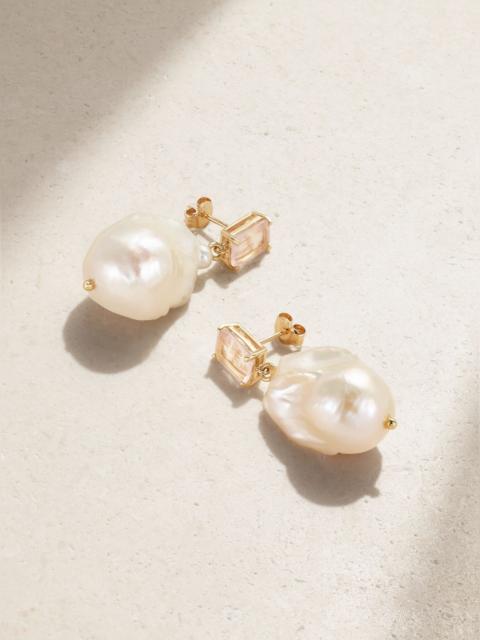 14-karat gold, pearl and rose quartz earrings Gold