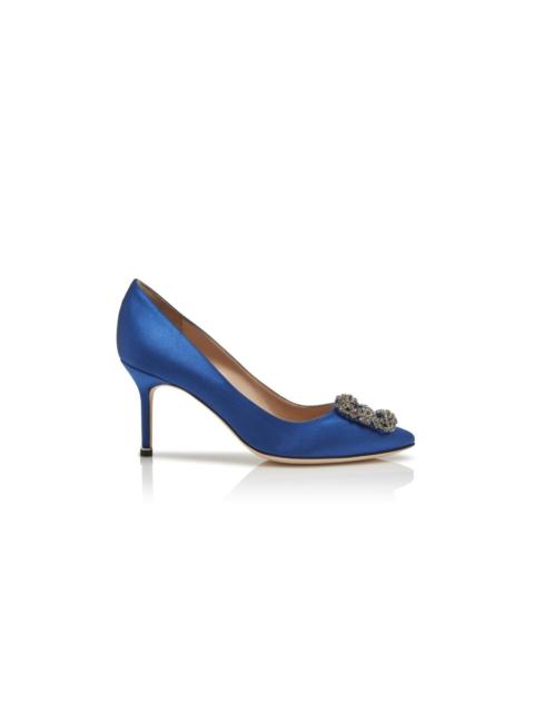 Blue Satin Jewel Buckle Pumps