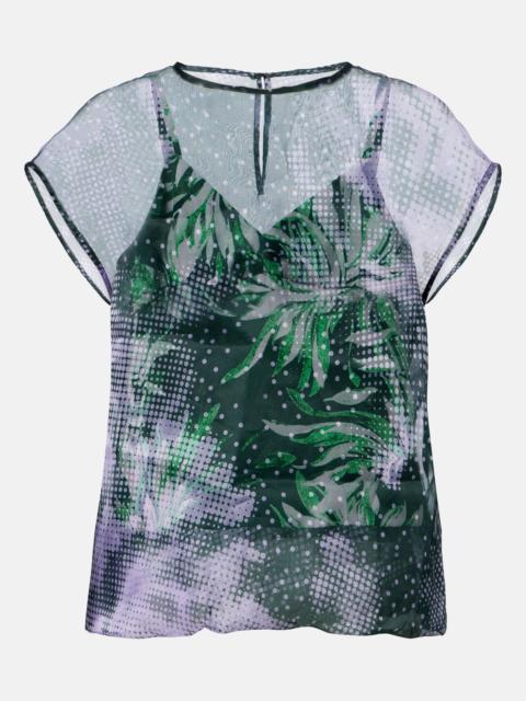 Printed silk organza top