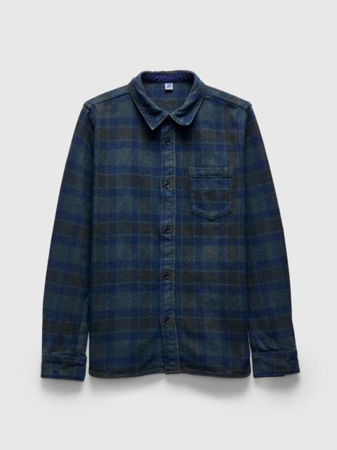 Indigo Overdye Cotton Tweed Shirt in Brown Check