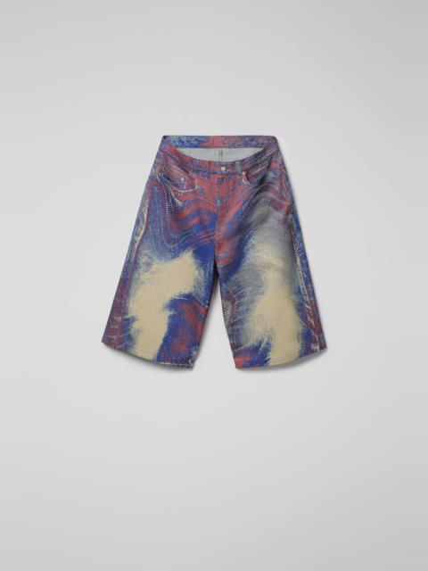 Blue-Beige-Red Denim Shorts