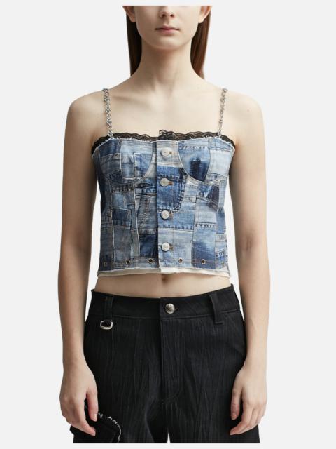 ALL-DENIM PRINTED BUSTIER TOP