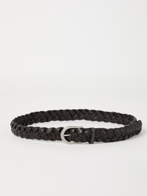 Braided nappa leather belt with monili