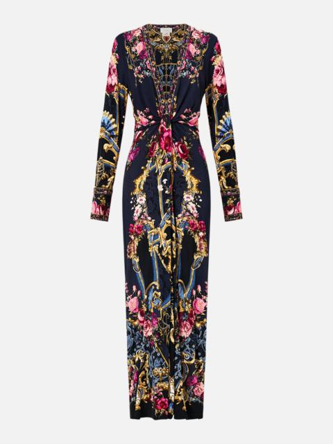 LONG V NECK TWIST FRONT JERSEY DRESS