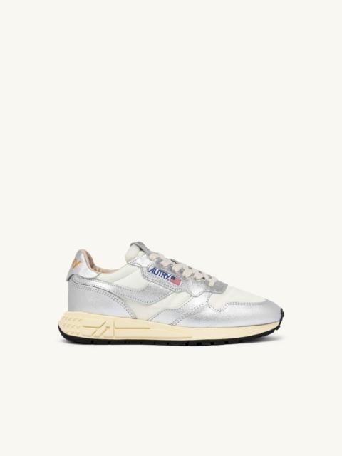 REELWIND LOW SNEAKERS IN WHITE NYLON AND SILVER TONE METALIZED LEATHER