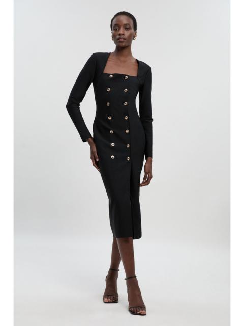 Figure Form Woven Mix Military Button Blazer Knit Midi Dress