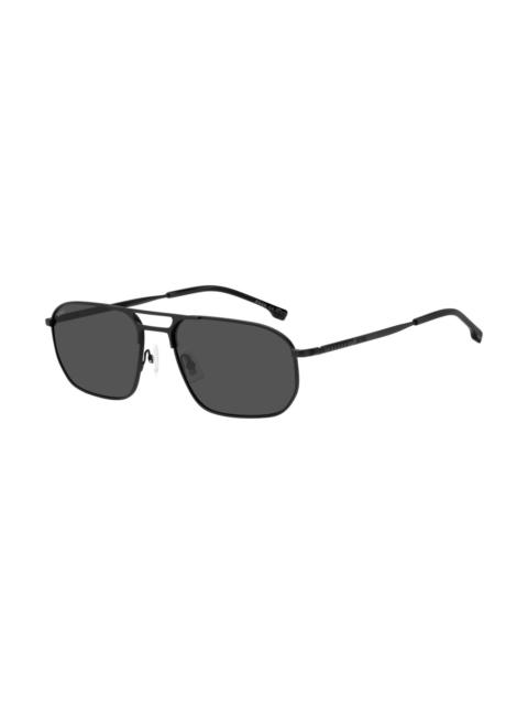DOUBLE-BRIDGE SUNGLASSES IN BLACK STEEL WITH TUBULAR TEMPLES