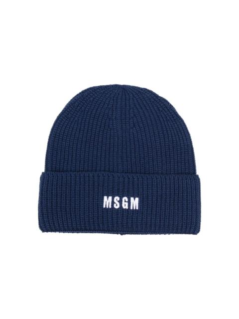 logo-embroidered ribbed-knit beanie
