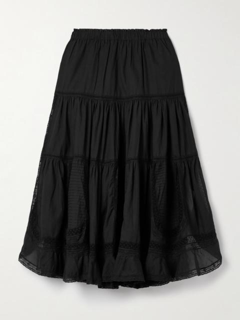 Franca Tiered Lace-trimmed Cotton-blend Midi Skirt
