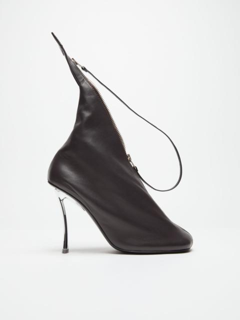 Leather zip heels - Dark brown