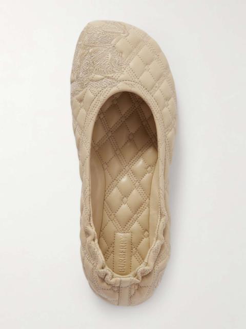 Embroidered quilted leather ballet flats Neutral