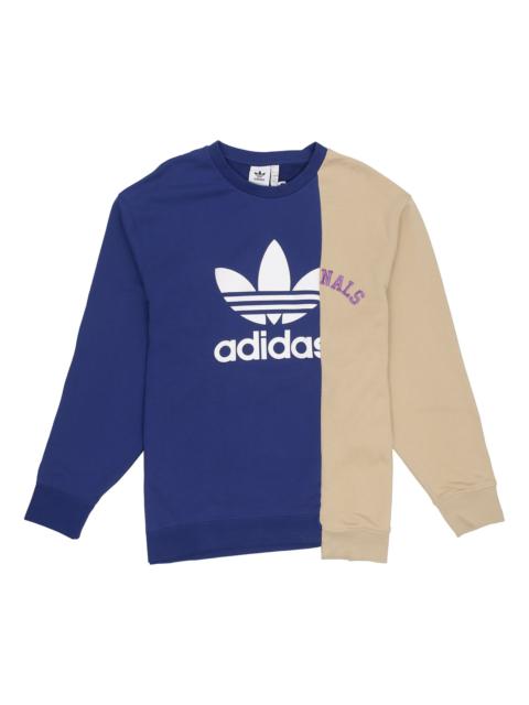 Men's adidas originals Mr Crew Logo Printing Colorblock Irregular Round Neck Pullover Autumn Blue HC