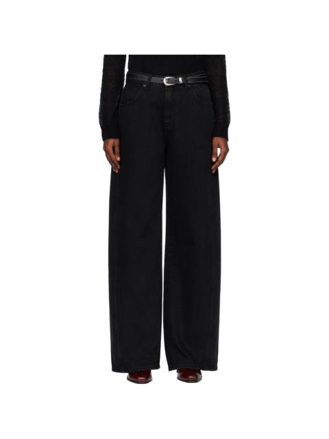 Black Wide-Leg Cotton Work Trousers