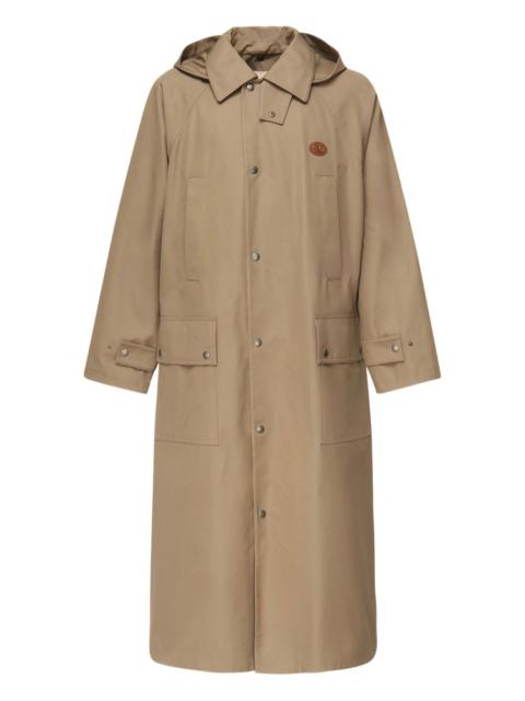 hooded logo-plaque coat