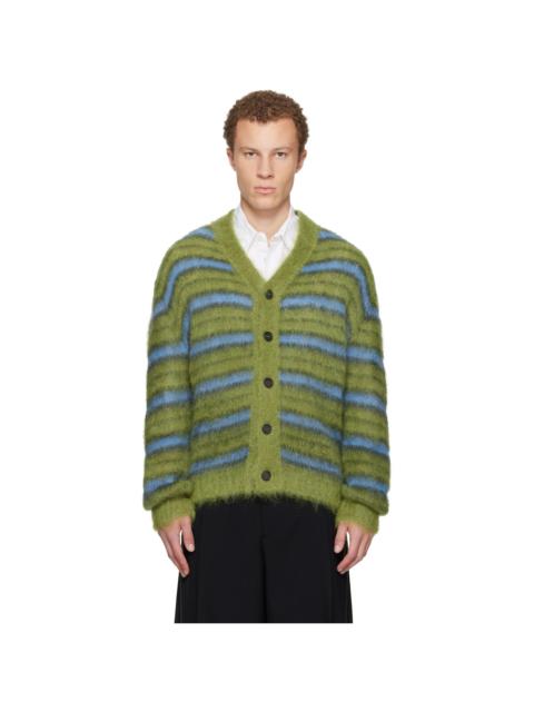 Green & Blue Fuzzy Wuzzy Stripe V-Neck Cardigan